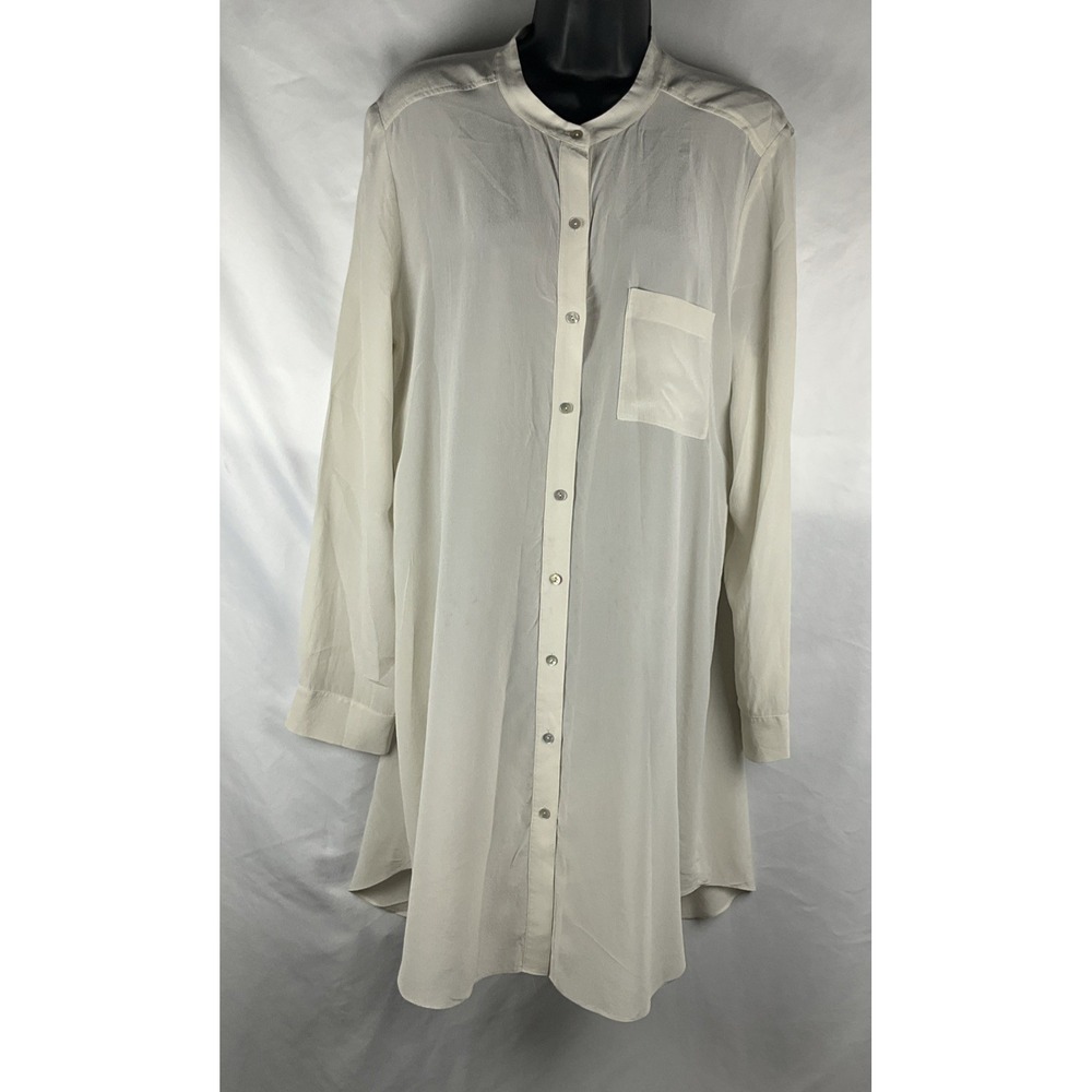 Eileen  Fisher  Size M Silk CrepeDeChine Tunic/Dress Ivory 100% Silk Button Up